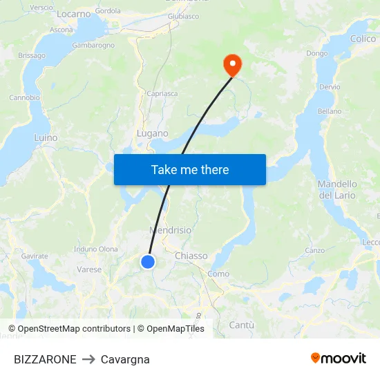Bizzarone to Cavargna map