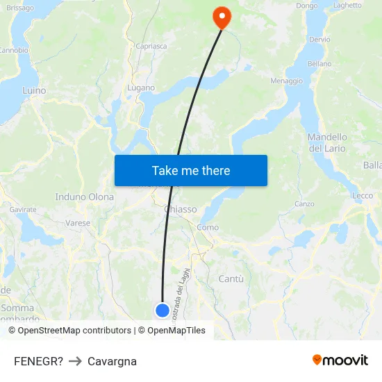 Fenegro to Cavargna map