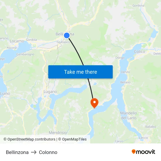 Bellinzona to Colonno map