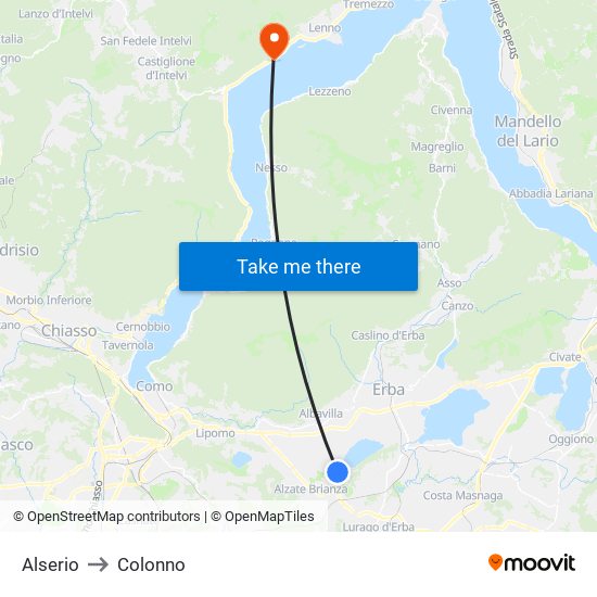 Alserio to Colonno map
