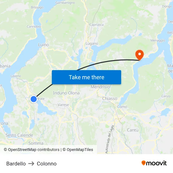 Bardello to Colonno map