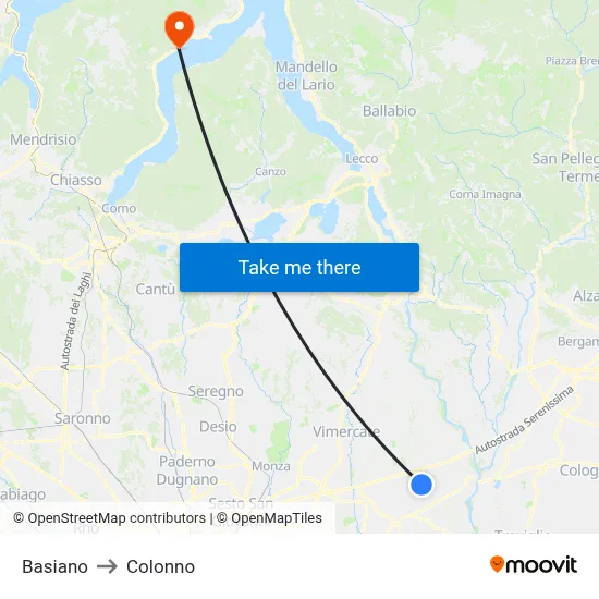 Basiano to Colonno map