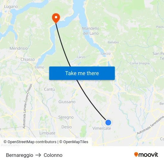 Bernareggio to Colonno map