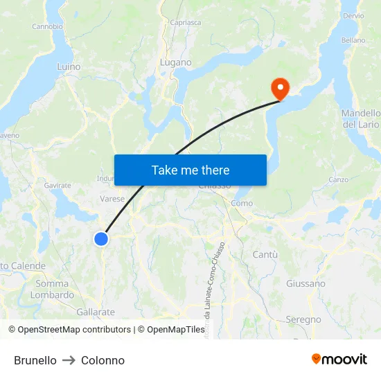 Brunello to Colonno map
