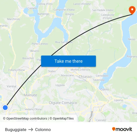 Buguggiate to Colonno map