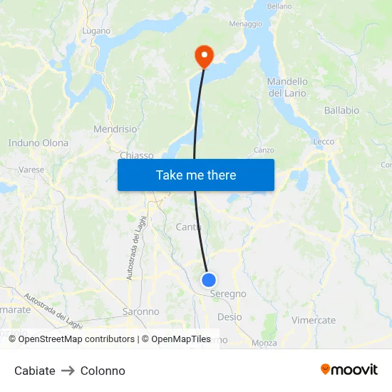 Cabiate to Colonno map