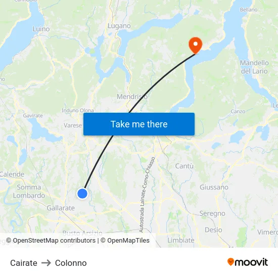 Cairate to Colonno map