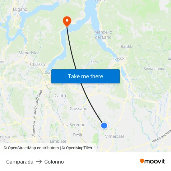 Camparada to Colonno map