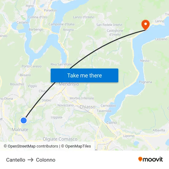 Cantello to Colonno map