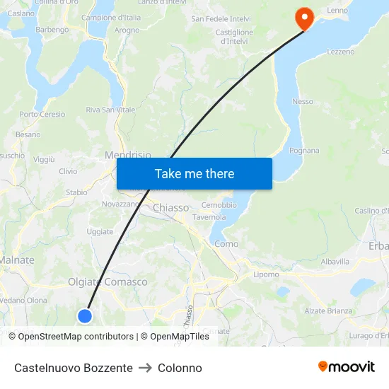 Castelnuovo Bozzente to Colonno map