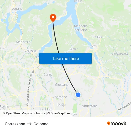 Correzzana to Colonno map