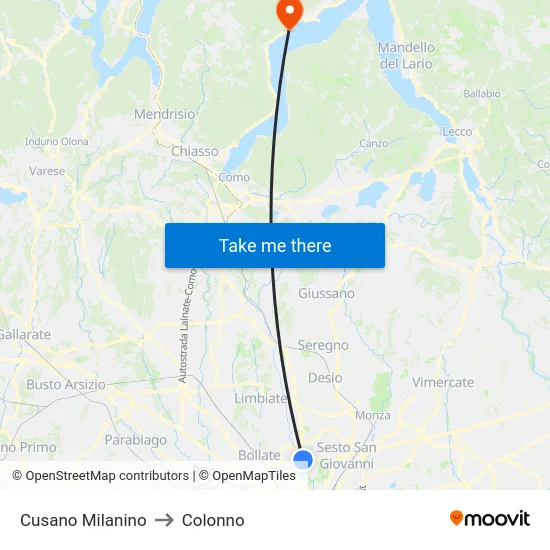 Cusano Milanino to Colonno map