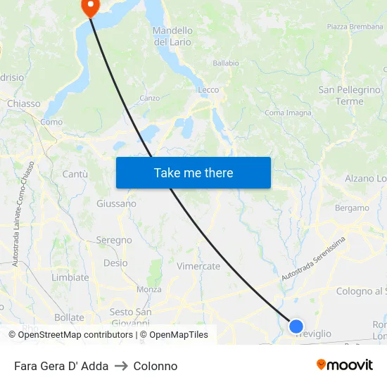 Fara Gera D' Adda to Colonno map