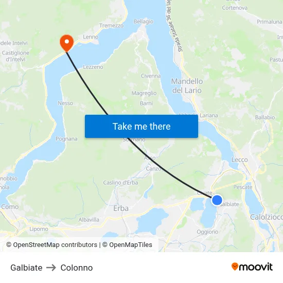 Galbiate to Colonno map