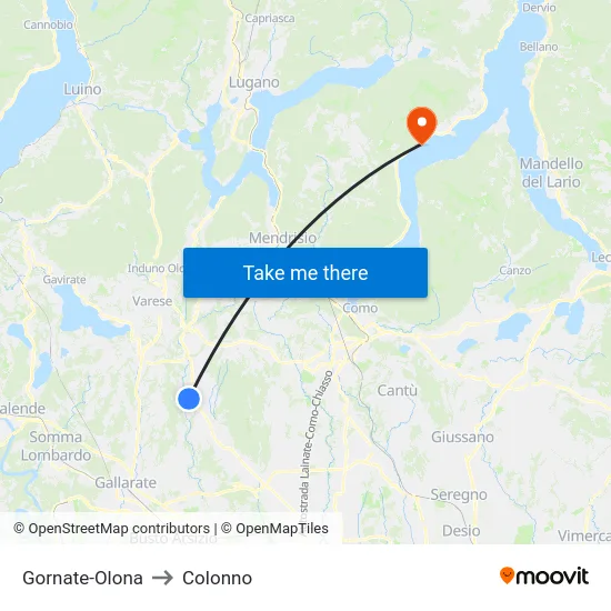 Gornate-Olona to Colonno map