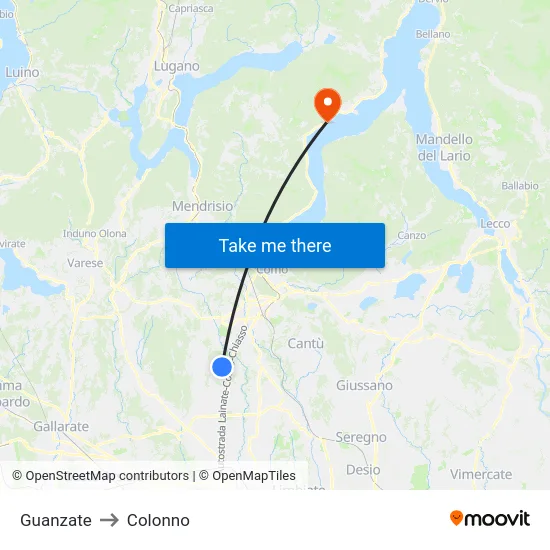 Guanzate to Colonno map