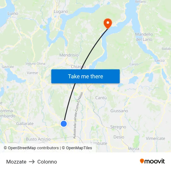 Mozzate to Colonno map