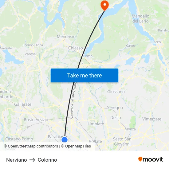 Nerviano to Colonno map