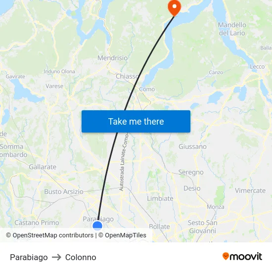 Parabiago to Colonno map