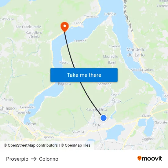 Proserpio to Colonno map