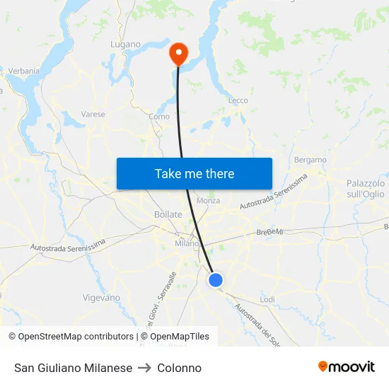 San Giuliano Milanese to Colonno map