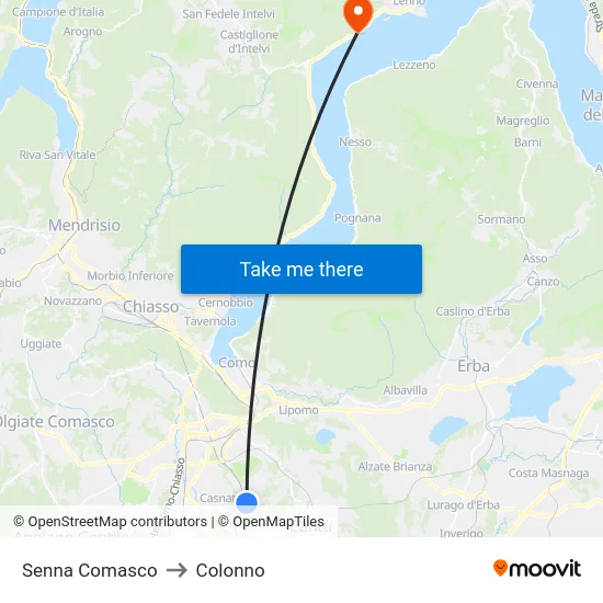 Senna Comasco to Colonno map