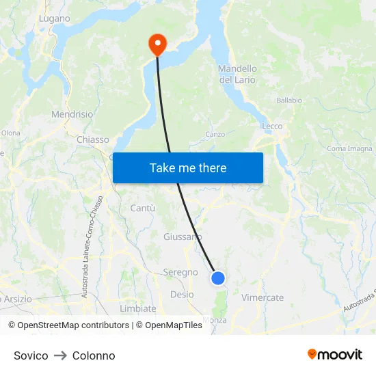 Sovico to Colonno map