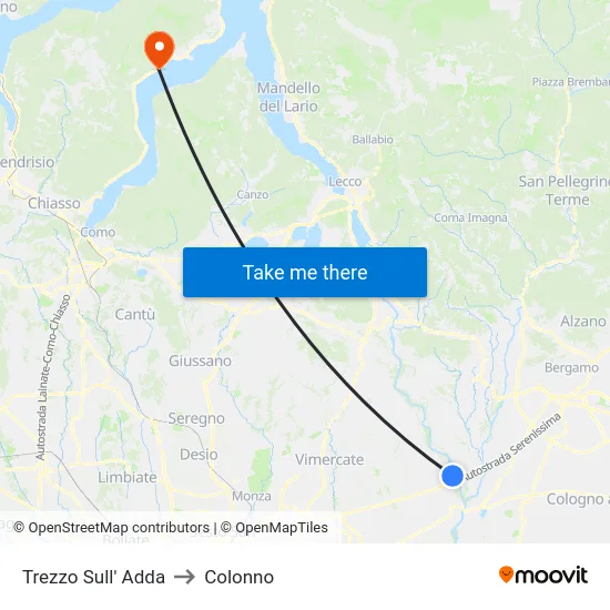 Trezzo Sull' Adda to Colonno map