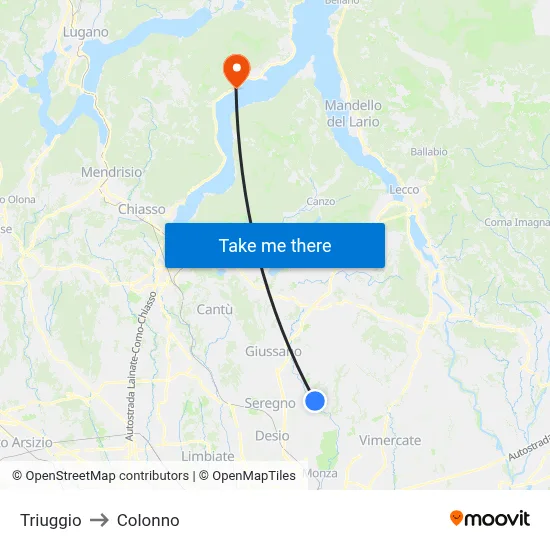 Triuggio to Colonno map