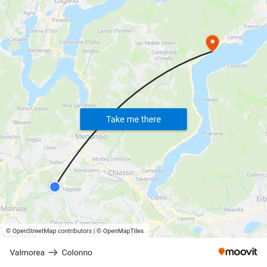 Valmorea to Colonno map