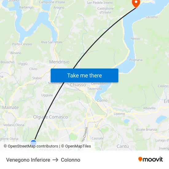 Venegono Inferiore to Colonno map