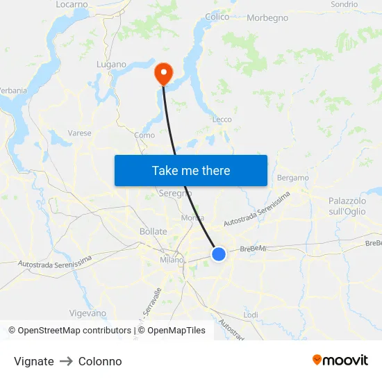 Vignate to Colonno map