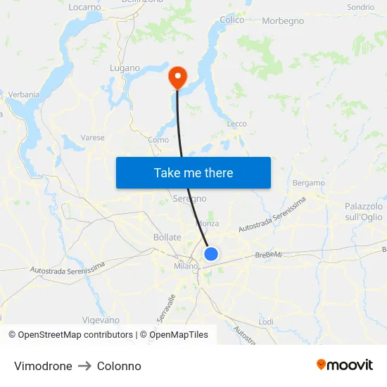 Vimodrone to Colonno map