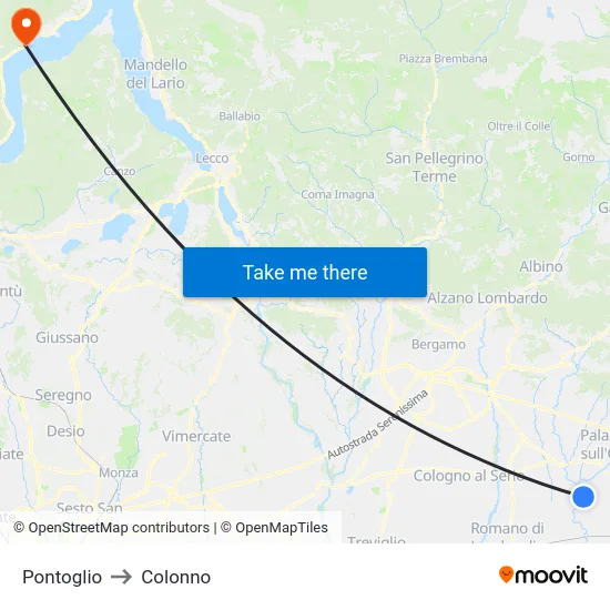 Pontoglio to Colonno map