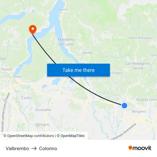 Valbrembo to Colonno map