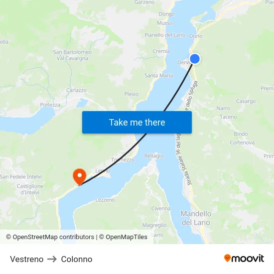 Vestreno to Colonno map