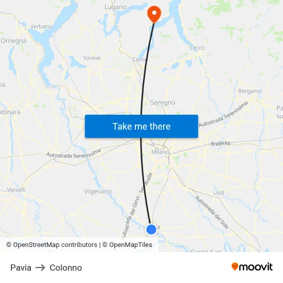 Pavia to Colonno map