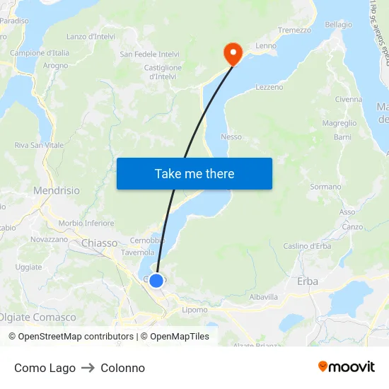 Como Lago to Colonno map