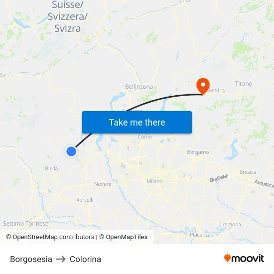 Borgosesia to Colorina map