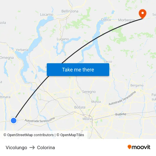 Vicolungo to Colorina map