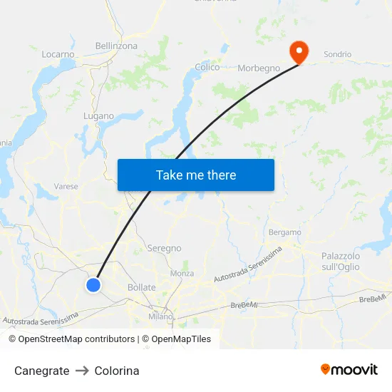 Canegrate to Colorina map