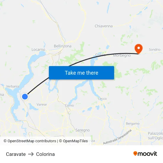 Caravate to Colorina map