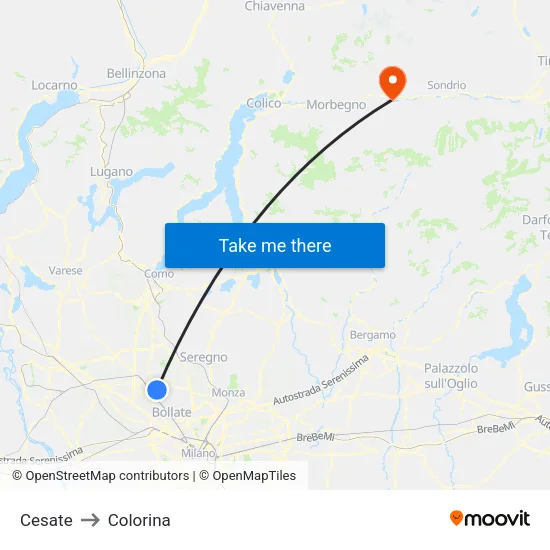 Cesate to Colorina map
