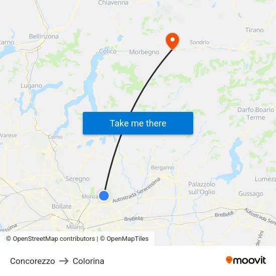 Concorezzo to Colorina map