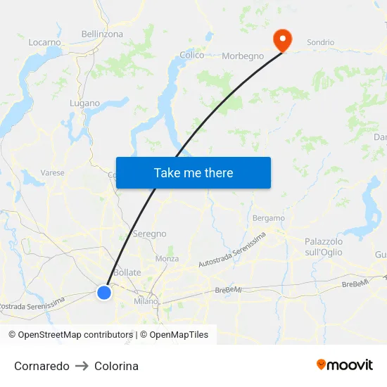 Cornaredo to Colorina map