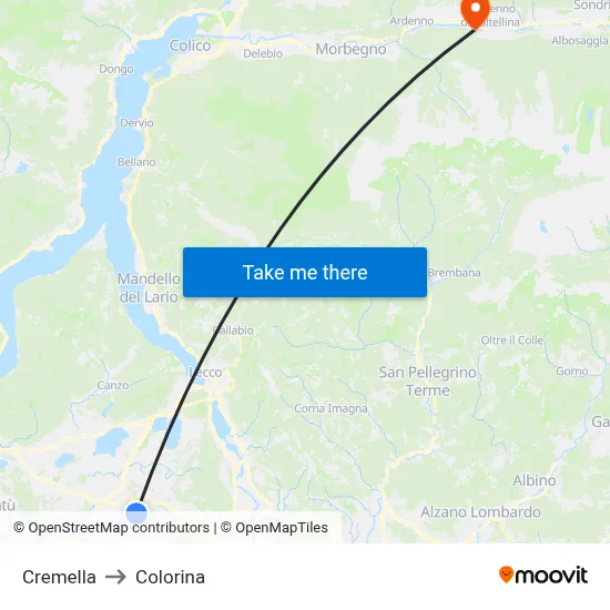 Cremella to Colorina map