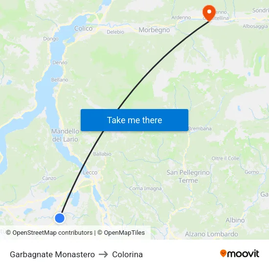 Garbagnate Monastero to Colorina map
