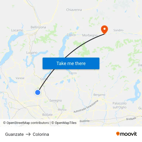 Guanzate to Colorina map