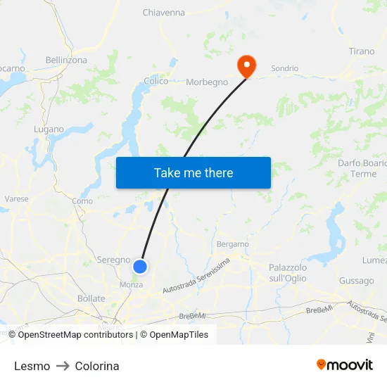 Lesmo to Colorina map