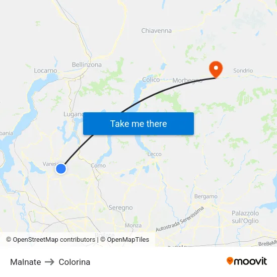 Malnate to Colorina map
